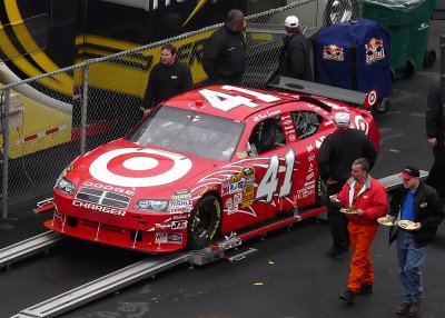 CHECKING SPECS ON REED SORENSON'S CAR BEFORE THE RACE