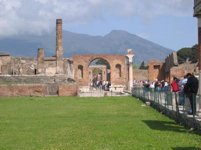 Mt. Vesuvius behind Pompei Forum