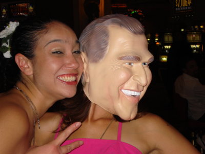 with George W. Bush mask on