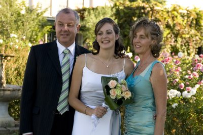 Bride and parents close-up