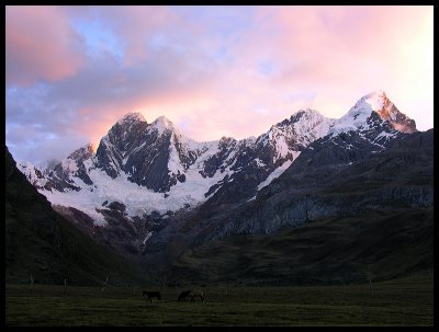 Jirishanca, Mituraju and Rondoy at sunset