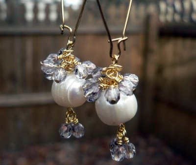 Pearls and Lavender Earrings