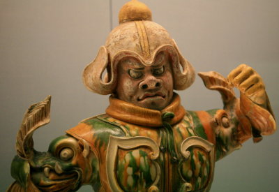 Polychrome Glazed Pottery Statue of Heavenly Guardian
