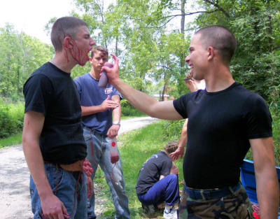 First Aid Victim gets a bloody mouth