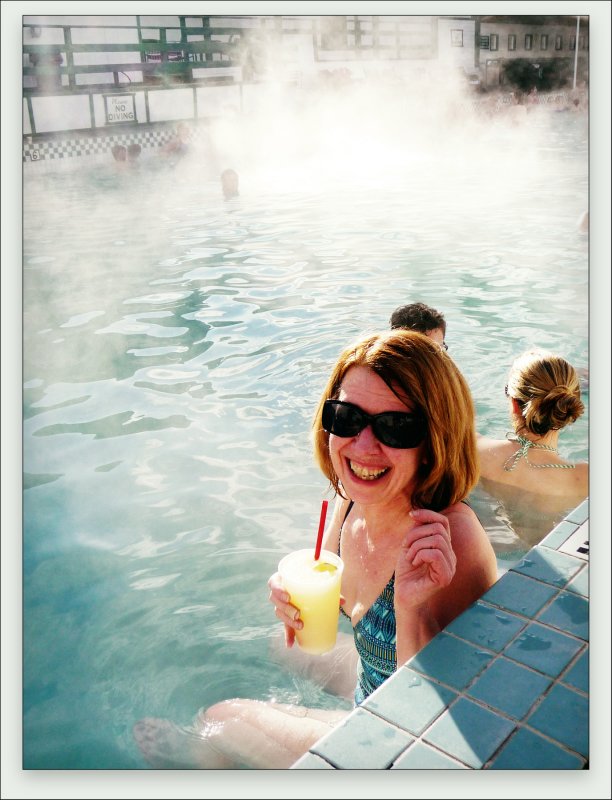 Sue Enjoys A Margarita at the Chico Hot Spring