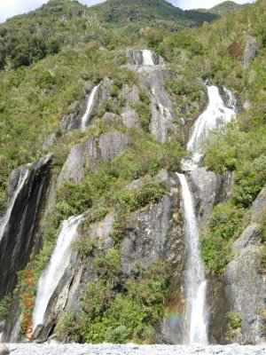 Waterfall from Waiho riverbed, Franz Josef