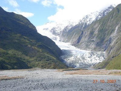 Franz Josef Glacier from Waiho riverbed, Franz Josef