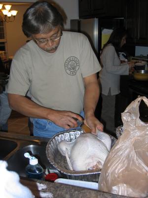 Greg injecting one of the turkeys