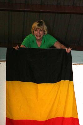 Ginny Hangs the Belgian Flag