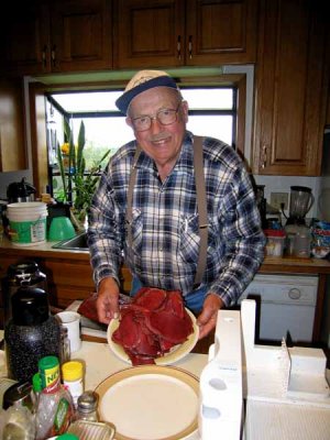 Ginny's Dad With Sliced Elk - Soon To Be Jerky