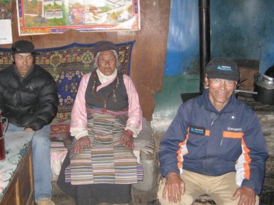 Phu Toshi (our Sherpa sirdir,) his son and 89-year old mother at the family home in Kunde
