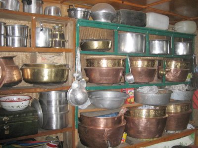 Pots in Phu Toshis' house in Khunde.