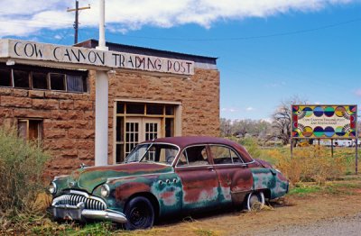Buick in front of Cow Canyon Trading Post, Bluff, UT