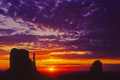 East and West Mitten Buttes at Sunrise,  Monument Valley, AZ