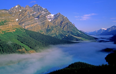 (METE39) Radiation or valley  fog , Peyto Lake, Banff National Park, Alberta, Canada
