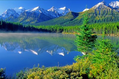 (METE42) Evaporation fog on Herbert Lake, Banff National Park, Alberta, Canada