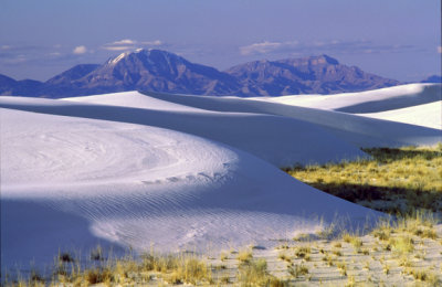 (AR25) Parabolic dune (foreground) and barchan dune (background), White Sands National Monument, NM