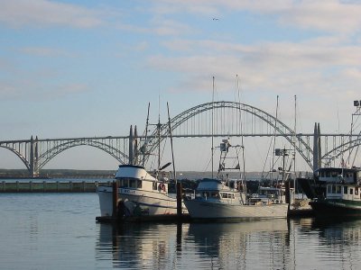 Yaquina Bay bridge and boats