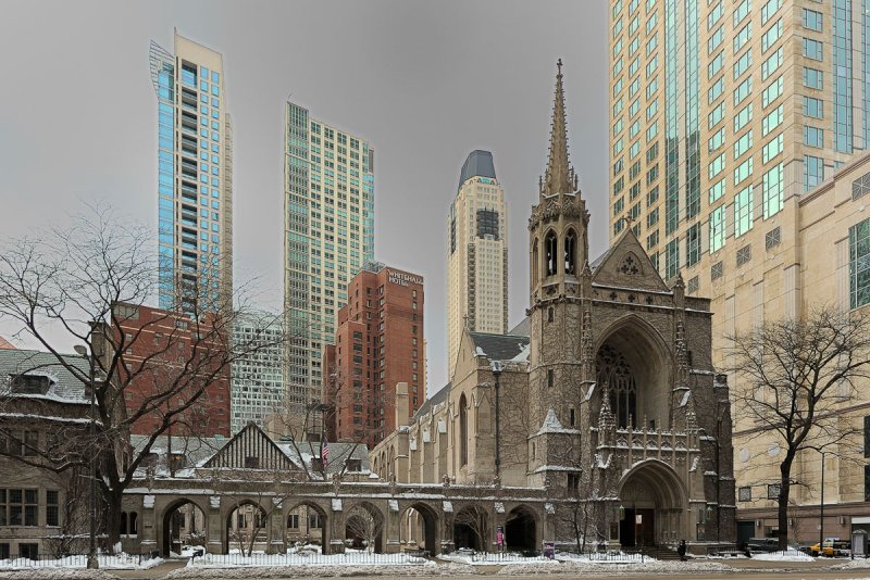 Fourth Presbyterian Church on a Gray Winter Day