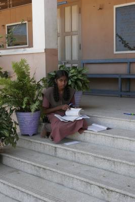 on the steps of the school