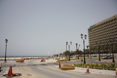 Dubai - our hotel & beach with The Palm Jumeirah in the far distance