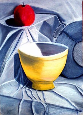 apple and yellow bowl