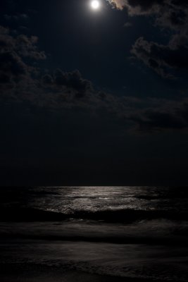 Moon and Waves at Night