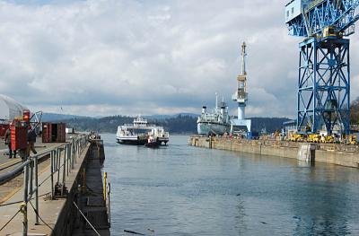 Quinsam being towed out of Esquimalt Graving Dock