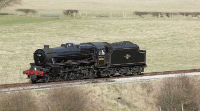 Black 5 running round at Carrog