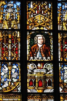 Bach's Bildnis in Bleiverglasung in der Thomas Kirche