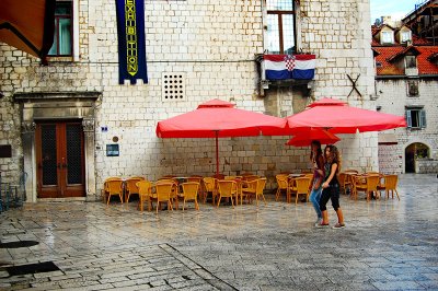 red umbrellas