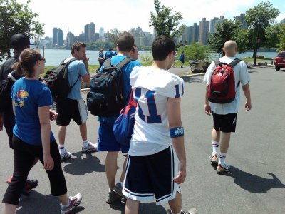 Zog football team walking on Randall's Island