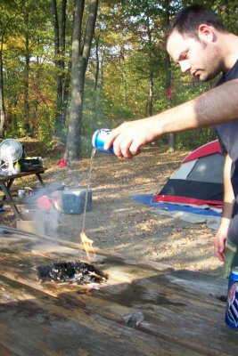 Beer on flaming table