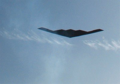 B2 Stealth Bomber flies overhead
