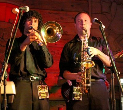 Charlie Francis (trombone) and Nick Danty (sax) of Chico ska band Boss 501 at The Graduate
