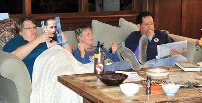 Donna, Diane, and Vince relax after dinner