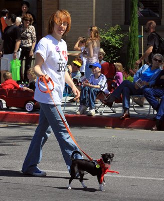 Walking a dog in support of the Butte Humane Society