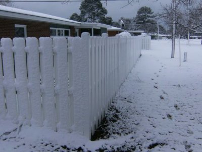 See how the snow stuck to the fence
