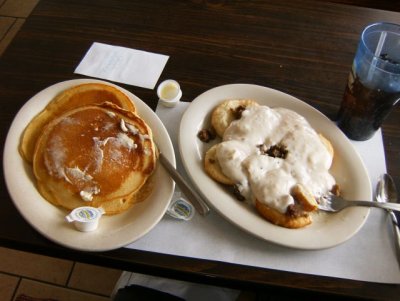 And of course after all that walking -- pancakes plus biscuits and gravy!!