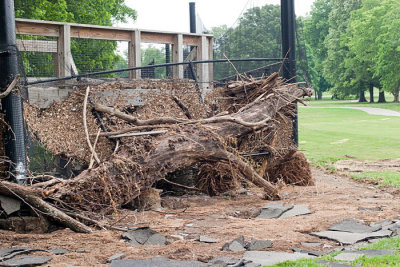 Debris along walkway