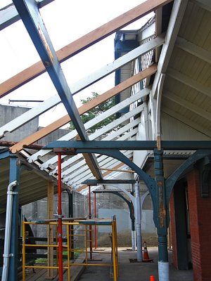 The roof of the Canopy is removed.  Some beams are replaced