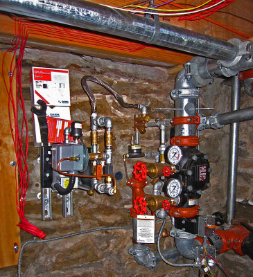 In the basement, controls for the fire suppression system