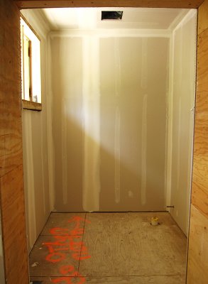 Drywall is complete in the restroom for the first floor rental space.