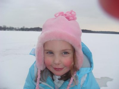 snow girl at the lake