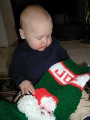 joe checking out his new christmas stocking