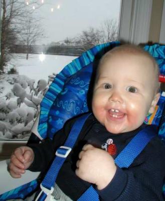 nine months old on a snowy day in fishers!