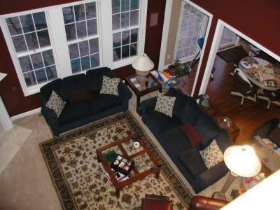 shot from upstairs of family room- looks like people live here!
