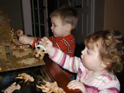 their frst look at the nativity scene (that they remember)