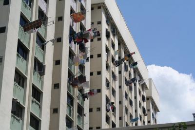 Laundry hanging on bamboo poles