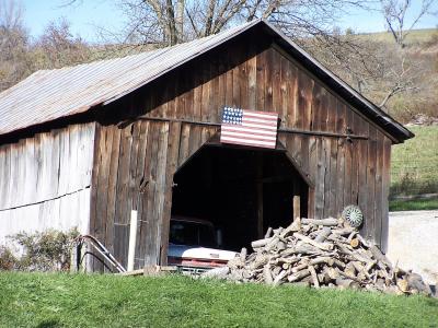 barn with flag